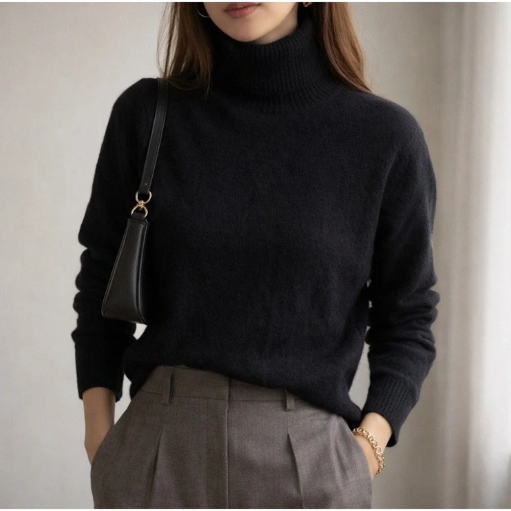J.Crew Merino Wool Blend Washable Turtleneck Sweater F8740 Black Medium